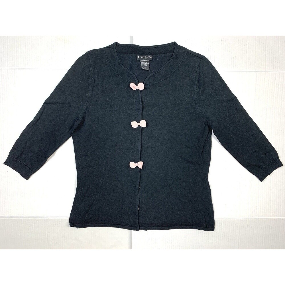 CEST CITY Knits Silk Blend Women’s Size L Button Front Sweater Stretch Black